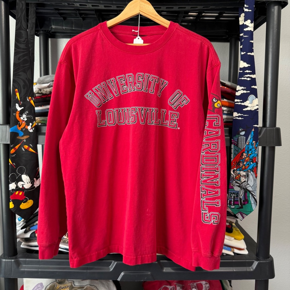 Vintage Red University Of Louisville Cardinals Long Sleeve Shirt Large Marks